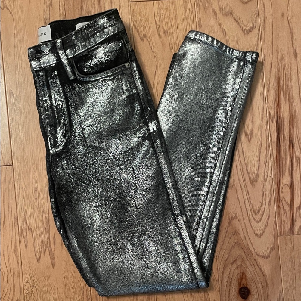 Frame Denim Metallic Silver Jeans - Picture 6 of 8
